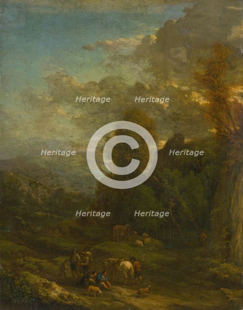 Evening landscape with travellers, c1700. Creator: Cornelis Huysmans.