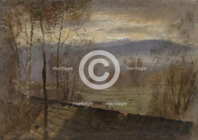 Evening landscape with river, c. 1880. Creator: Mednyanszky, Laszlo (1852-1919).