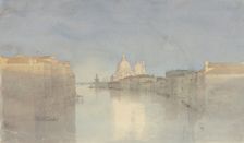 Evening mood on the Grand Canal, with Santa Maria della Salute in the background, 1851. Creator: Carl Theodor Reiffenstein