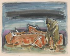 Evening on the pasture, 1936. Creator: Mikulas Galanda