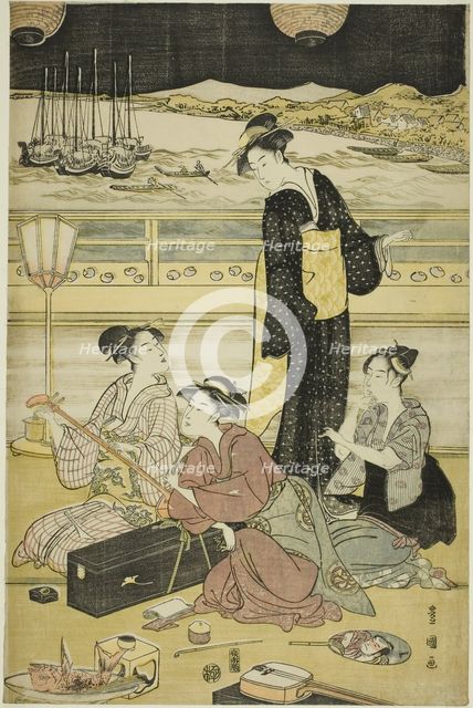 Evening party at Shinagawa, c. 1790. Creator: Utagawa Toyokuni I.