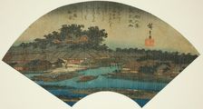 Evening Rain at Matsuchiyama (Matsuchiyama yau), from the series "Eight Views of the..., 1836/37. Creator: Ando Hiroshige