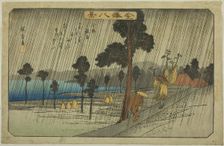 Evening Rain at Koizumi (Koizumi yau), from the series "Eight Views of Kanazawa..., c. 1835/36. Creator: Ando Hiroshige