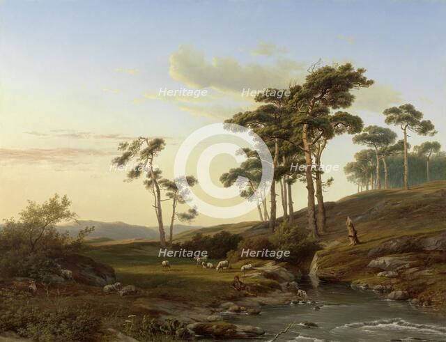 Evening scene with shepherd, c.1855.  Creator: Cornelis Lieste.