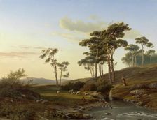 Evening scene with shepherd, c.1855. Creator: Cornelis Lieste
