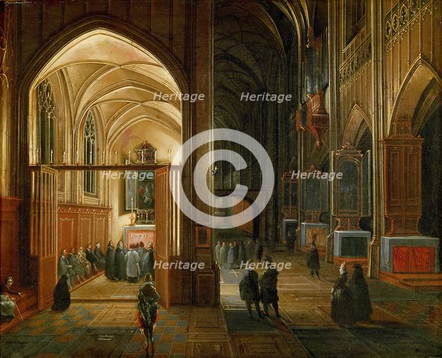 Evening service in a Gothic church.