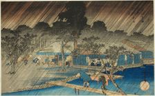 Evening Shower at the Bank of Tadasu River (Tadasugawara no yudachi), from the series..., c. 1834. Creator: Ando Hiroshige
