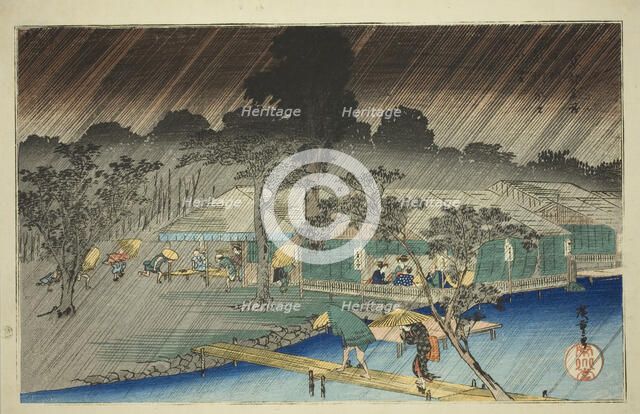 Evening Shower at the Bank of Tadasu River (Tadasugawara no yudachi), from the series..., c. 1834. Creator: Ando Hiroshige.
