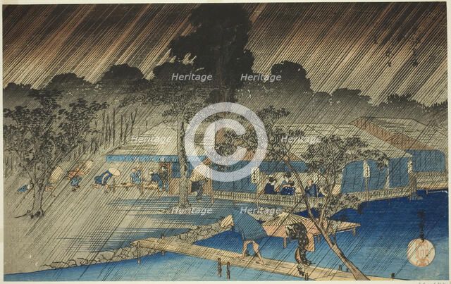 Evening Shower at the Bank of Tadasu River (Tadasugawara no yudachi), from the series..., c. 1834. Creator: Ando Hiroshige.