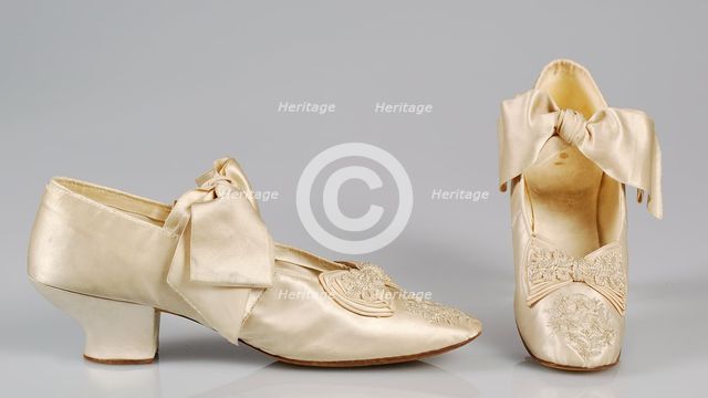 Evening shoes, French, 1885-90. Creator: GL & Company.