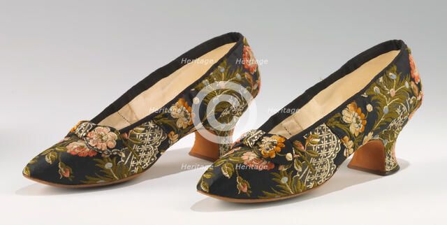 Evening slippers, French, 1880. Creator: J Ferry.