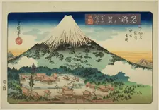 Evening Snow on Mount Fuji, Complete View of the Inner and Middle Shrines at Shimo ..., c. 1833/34. Creator: Utagawa Toyokuni II