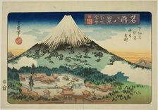 Evening Snow on Mount Fuji, Complete View of the Inner and Middle Shrines at Shimo ..., c. 1833/34. Creator: Utagawa Toyokuni II