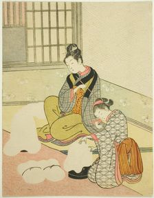 Evening Snow on a Floss Shaper (Nurioke no bosetsu), from the series "Eight Views of the...c. 1766. Creator: Suzuki Harunobu