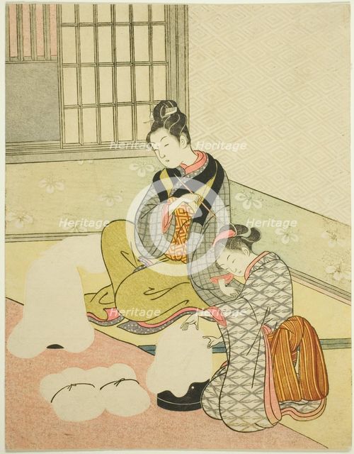 Evening Snow on a Floss Shaper (Nurioke no bosetsu), from the series "Eight Views of the...c. 1766. Creator: Suzuki Harunobu.