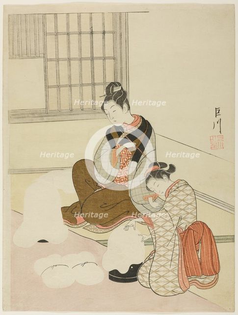 Evening Snow on a Floss Shaper (Nurioke no bosetsu), from the series "Eight Views of the...c. 1766. Creator: Suzuki Harunobu.