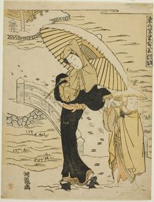 Evening Snow at Ikenohata (Ikenohata bosetsu), from the series "Eight Views of..., c. 1770/72. Creator: Isoda Koryusai