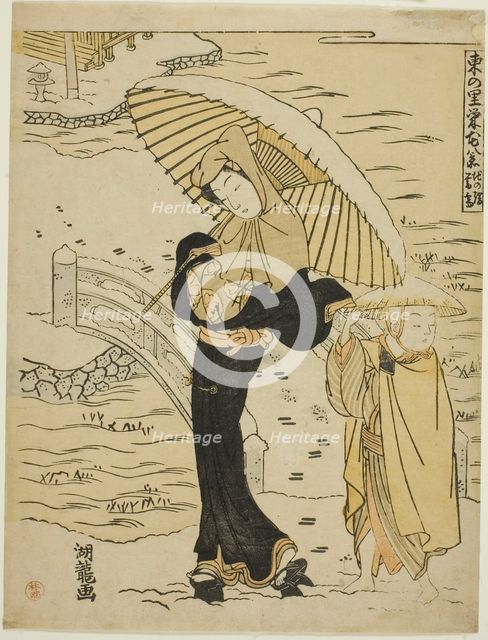 Evening Snow at Ikenohata (Ikenohata bosetsu), from the series "Eight Views of..., c. 1770/72. Creator: Isoda Koryusai.