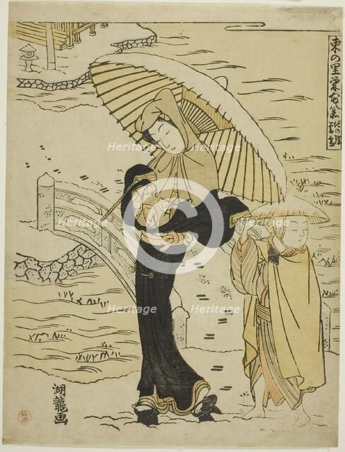 Evening Snow at Ikenohata (Ikenohata bosetsu), from the series "Eight Views of..., c. 1770/72. Creator: Isoda Koryusai.