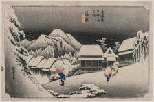 Evening Snow at Kambara (number sixteen of the series Fifty-three Stations of the Tokaido), 1833. Creator: Ando Hiroshige (Japanese, 1797-1858)