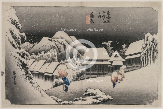 Evening Snow at Kambara (number sixteen of the series Fifty-three Stations of the Tokaido), 1833. Creator: Ando Hiroshige (Japanese, 1797-1858).