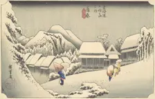 Evening Snow at Kanbara, from the series "Fifty-three Stations of the Tokaido", ca...., ca. 1833-34. Creator: Ando Hiroshige