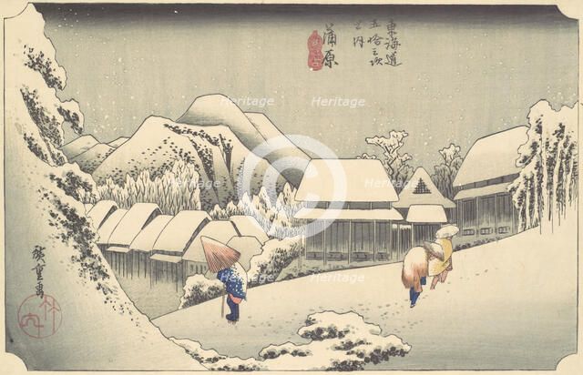 Evening Snow at Kanbara, from the series "Fifty-three Stations of the Tokaido", ca...., ca. 1833-34. Creator: Ando Hiroshige.