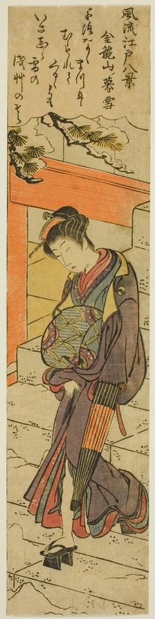 Evening Snow at Kinryuzan Temple (Kinryuzan no bosetsu), from the series "Eight..., c. 1778. Creator: Torii Kiyonaga