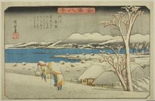 Evening Snow at Uchikawa (Uchikawa bosetsu), from the series "Eight Views of...", c. 1835/36. Creator: Ando Hiroshige
