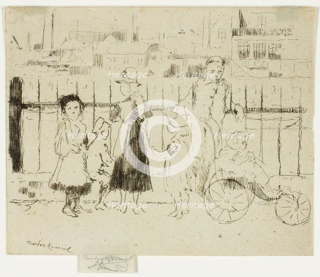 Events Over the Railings, Chelsea Embankment, 1888-89. Creator: Theodore Roussel.