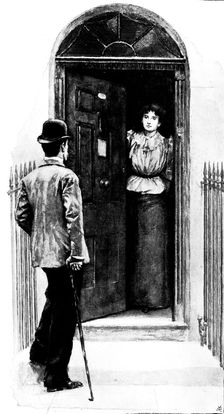 Eve's Ransom...: "I believe Miss Madden lives here?", 1895. Creator: George Meisenbach