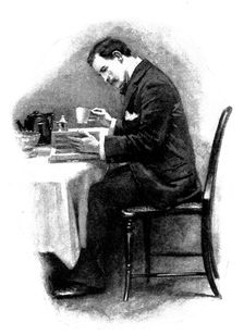 Eve's Ransom...Unclasping the volume, he opened immediately at this familiar face, 1895. Creator: George Meisenbach