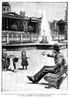 Eve's Ransom...Some ragged children were at play near him; he searched his pocket..., 1895. Creator: George Meisenbach