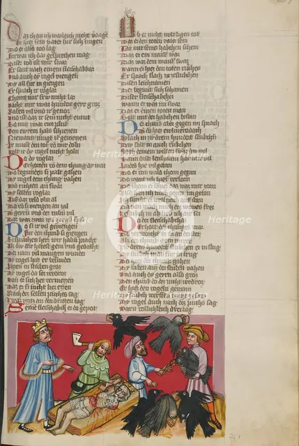 Evilmerodach Ordering the Murder of his Father Nebuchadnezzar; Weltchronik, about 1400-1410. Creator: Unknown.