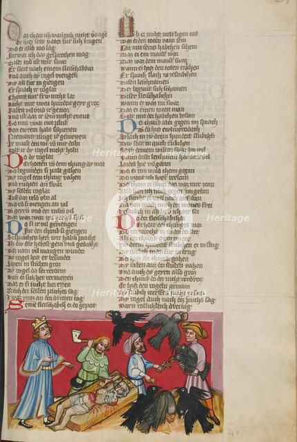 Evilmerodach Ordering the Murder of his Father Nebuchadnezzar; Weltchronik, about 1400-1410. Creator: Unknown.