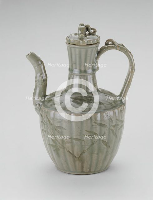 Ewer with Bamboo-shaped Spout, Fluting, and Leaves, Korea, Goryeo dynasty, early 13th century. Creator: Unknown.