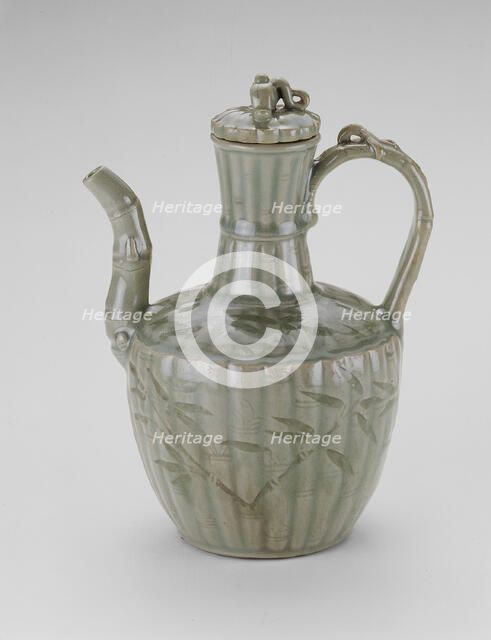 Ewer with Bamboo-shaped Spout, Fluting, and Leaves, Korea, Goryeo dynasty, early 13th century. Creator: Unknown.