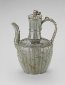 Ewer with Bamboo-shaped Spout, Fluting, and Leaves, Korea, Goryeo dynasty, early 13th century. Creator: Unknown