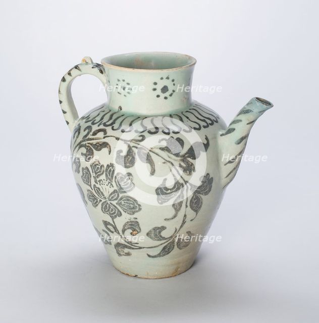Ewer with Peonies and Scrolling Leaves, Korea, Goryeo dynasty (918-1392), early 12th century. Creator: Unknown.