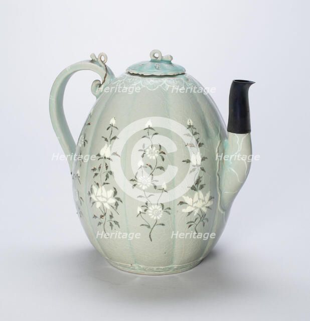 Ewer with Stylized Lotus Flowers and Chrysanthemums, Korea, Goryeo dynasty, late 12th century. Creator: Unknown.