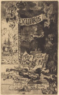 Ex-libris de Léon Lerey (Ex-libris of Leon Lerey), 1875/1877. Creator: Felix Hilaire Buhot