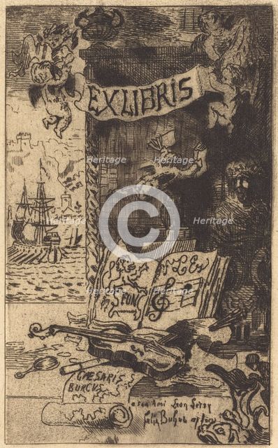 Ex-libris de Léon Lerey (Ex-libris of Leon Lerey), 1875/1877. Creator: Felix Hilaire Buhot.