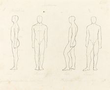Extent of Motion, Front and Side View Equipoised, Supported on One Leg, published 1829. Creator: George Scharf