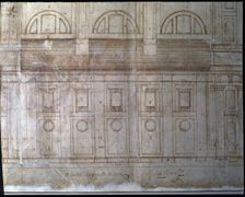 Exterior elevation detail of the façade of the Cathedral of Valladolid in Santa María square, bui…
