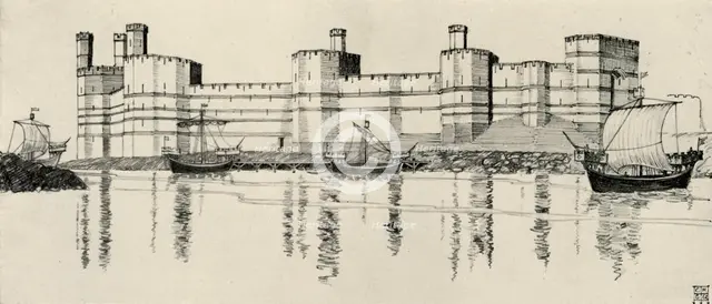 'Exterior of Caernarvon Castle, North Wales', (1931). Artist: Charles Henry Bourne Quennell.