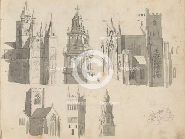 Exterior of churches and church towers, 1822-1893. Creator: Willem Troost II.