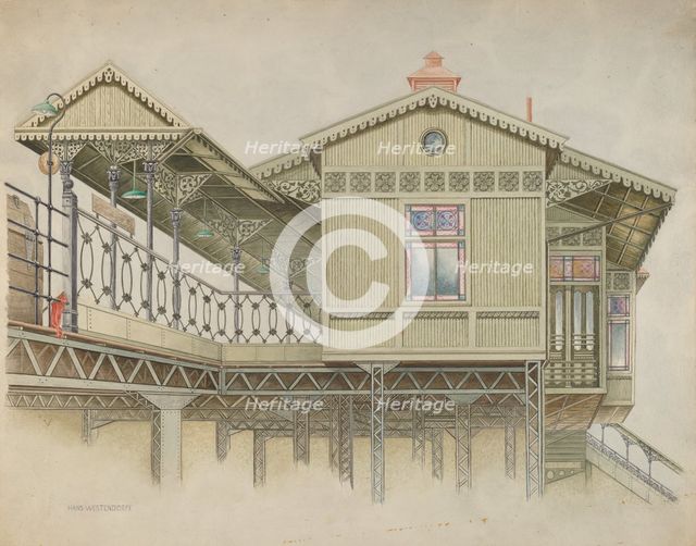 Exterior of Elevated Station, c. 1948. Creator: Hans Westendorff.