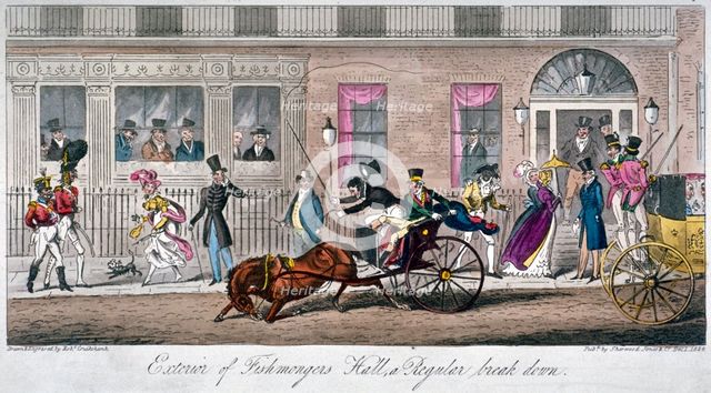 'Exterior of Fishmongers Hall, a Regular break down', 1824.          Artist: Isaac Robert Cruikshank