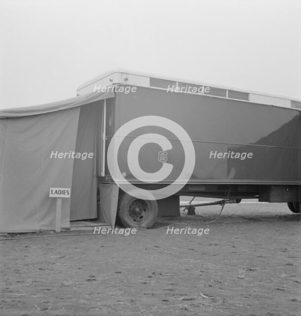 Exterior of shower unit, FSA camp, Merrill, Klamath County, Oregon, 1939. Creator: Dorothea Lange.