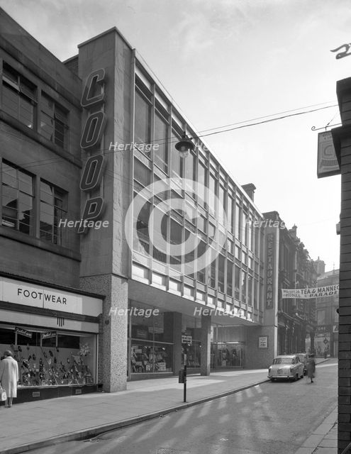 Exterior of the newly refurbished Co-op in Barnsley, 1961. Creator: Michael Walters.
